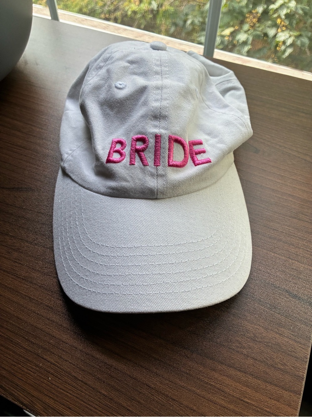 BRIDE Embroidered White Baseball Cap - Pink Lettering